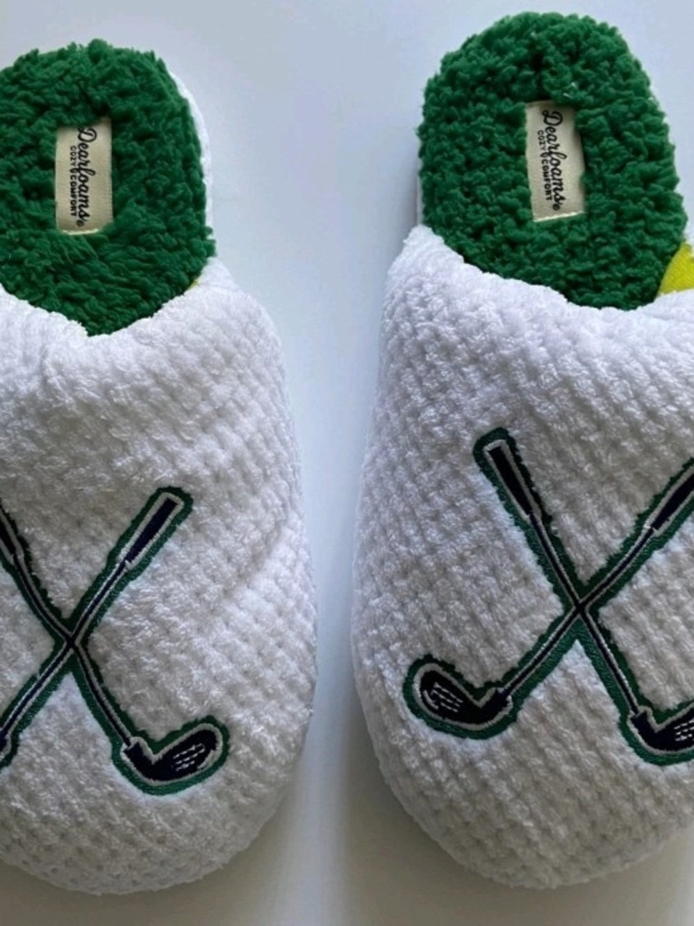 dearfoams White & Green Kids Golf Slip-On Slippers